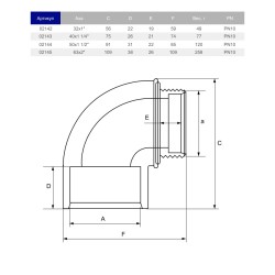 Коліно ПВХ Hidroten 1002144, 90°, зовнішня різьба, з ущільнювачем, d50x1 1/2"
